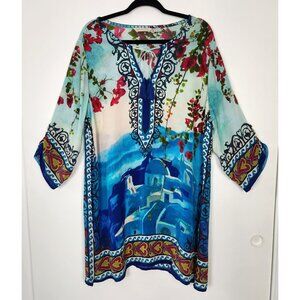 Soft Surroundings Aphrodite Tunic Santorini Landscape Print Swimsuit Coverup, 1X